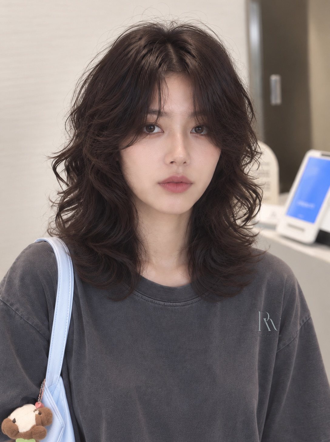 9 Medium Length Perm Hair Ideas with Waves and Curls 6 Woman with medium length dark brown permed hair and voluminous curls