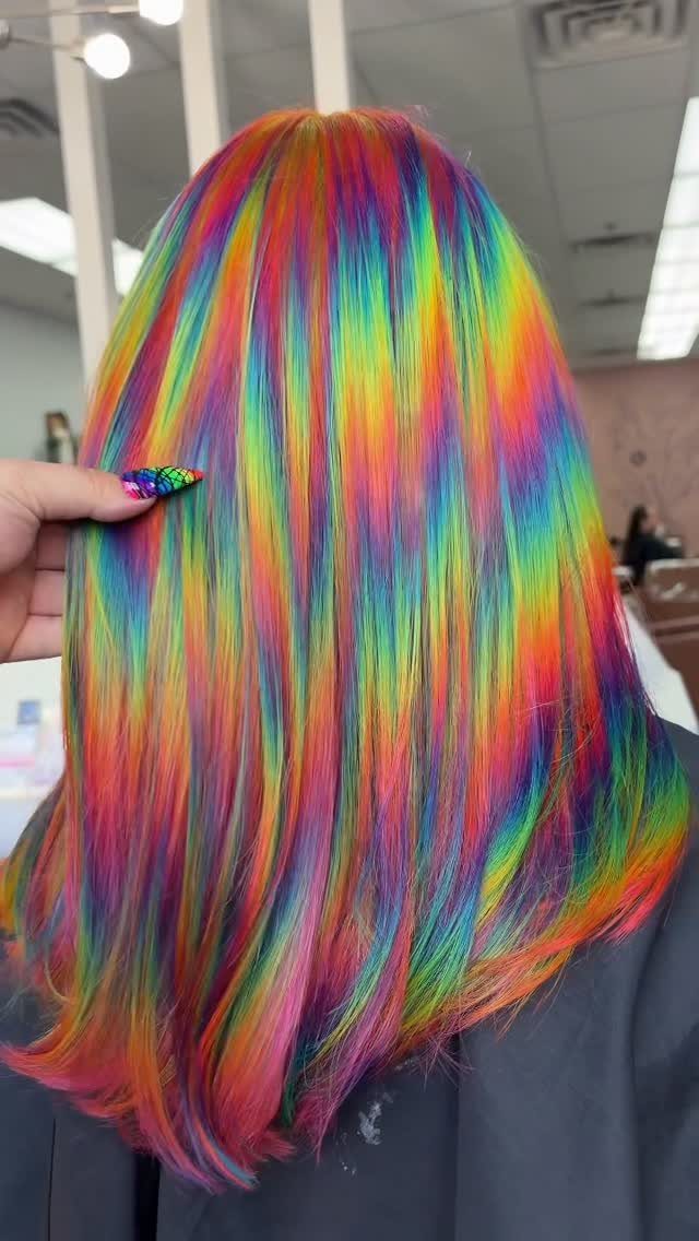 Types of Hair Colour: 12 Ideas, From Balayage to Copper 10 Rainbow colored hair in a spectrum of vibrant hues in a salon setting