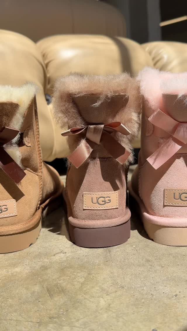 Uggs with Designs: 5 Ideas, From Leopard Print to Bows 3 Three UGG boots in tan, mauve, and pink with decorative satin bows on back